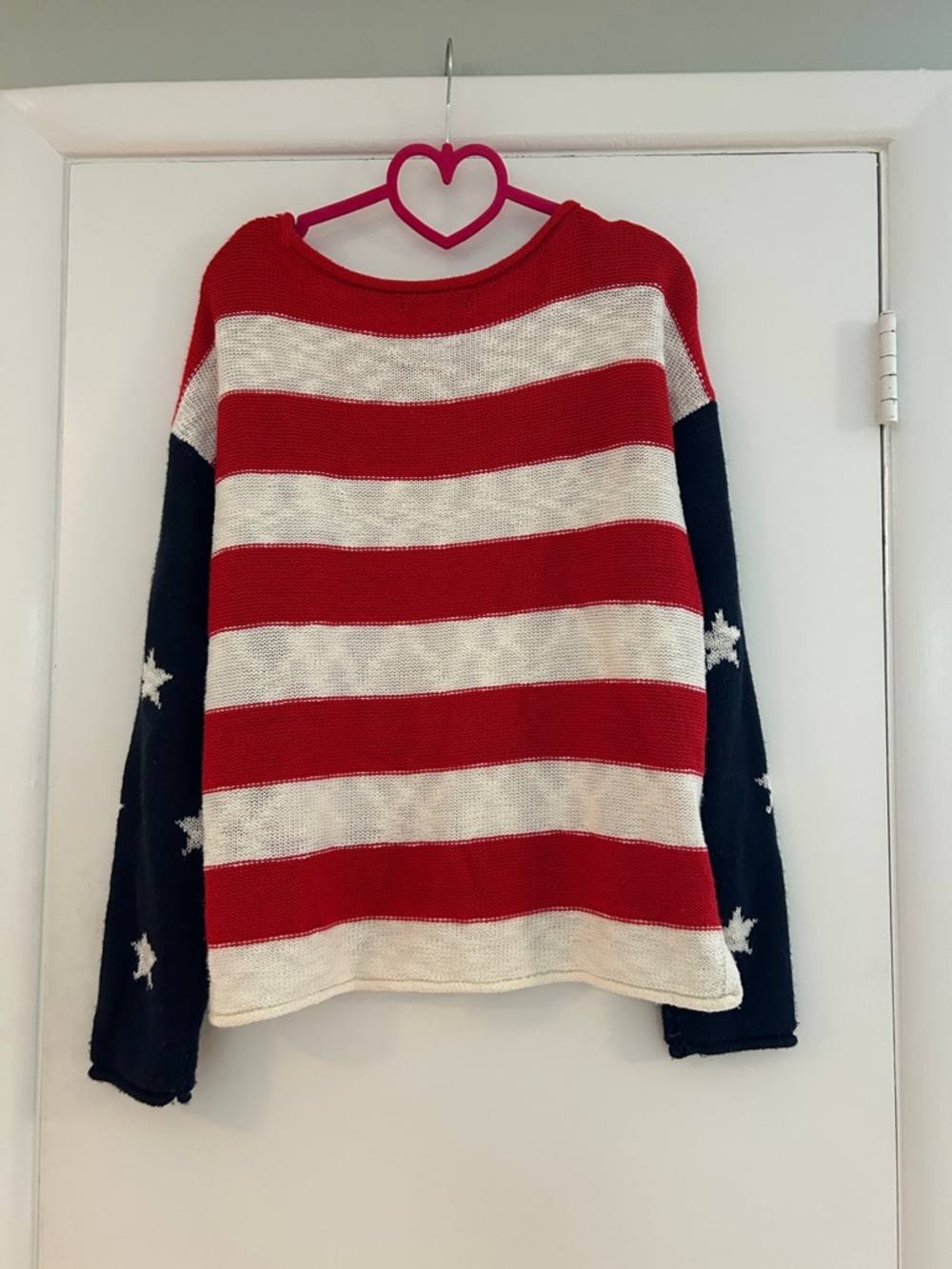 Flag Stripe Knit Sweater - Red, White & Navy Stars, L - Picture 4 of 4